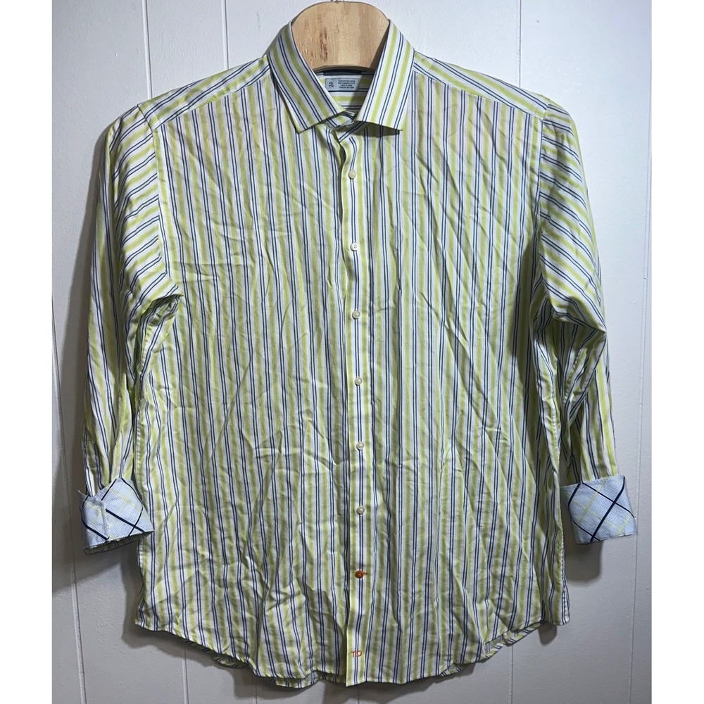 Thomas Dean Mens XXL Shirtmaker Cloth Striped‎ Long Sleeve Lime Green Blue White